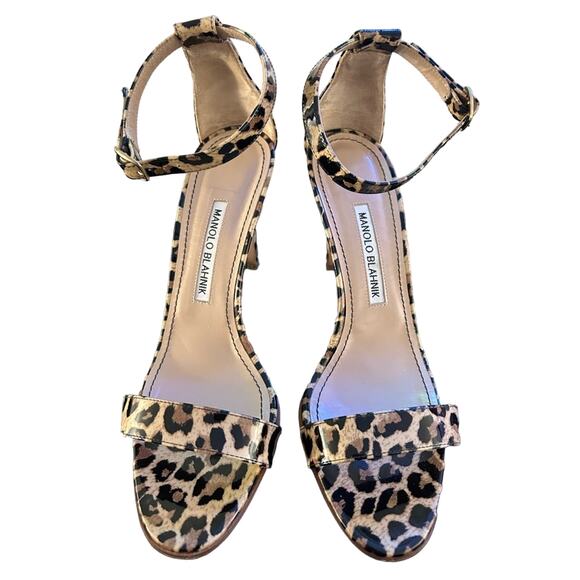 MANOLO BLAHNIK Chaos Leopard patent 4 in heels size 38 women’s Shoes - Picture 2 of 5